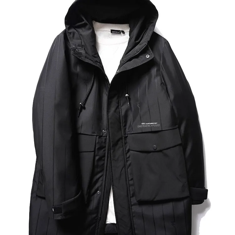 

Мужская зимняя куртка средней длины с капюшоном, утепленная гусиным пухом, повседневная, свободного кроя, на молнии