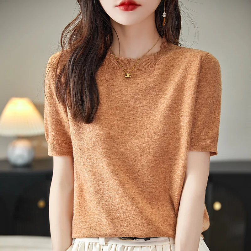 2024 New Spring and summer Cashmere short sleeve Women O-Neck Short-Sleeved Exquisite Cashmere  short sleeve Pullover