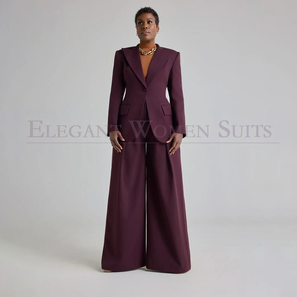 Bespoke Women's Suits Wide Leg Solid Color Peak Lapel Loose Fit Blazer High Quality Office Lady 2 Piece Jacket Pants