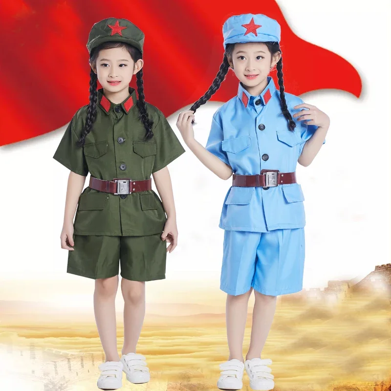 Novo design chinês vermelho exército roupas para a criança cosplay uniforme militar meninas meninos terno do exército vermelho desempenho palco traje