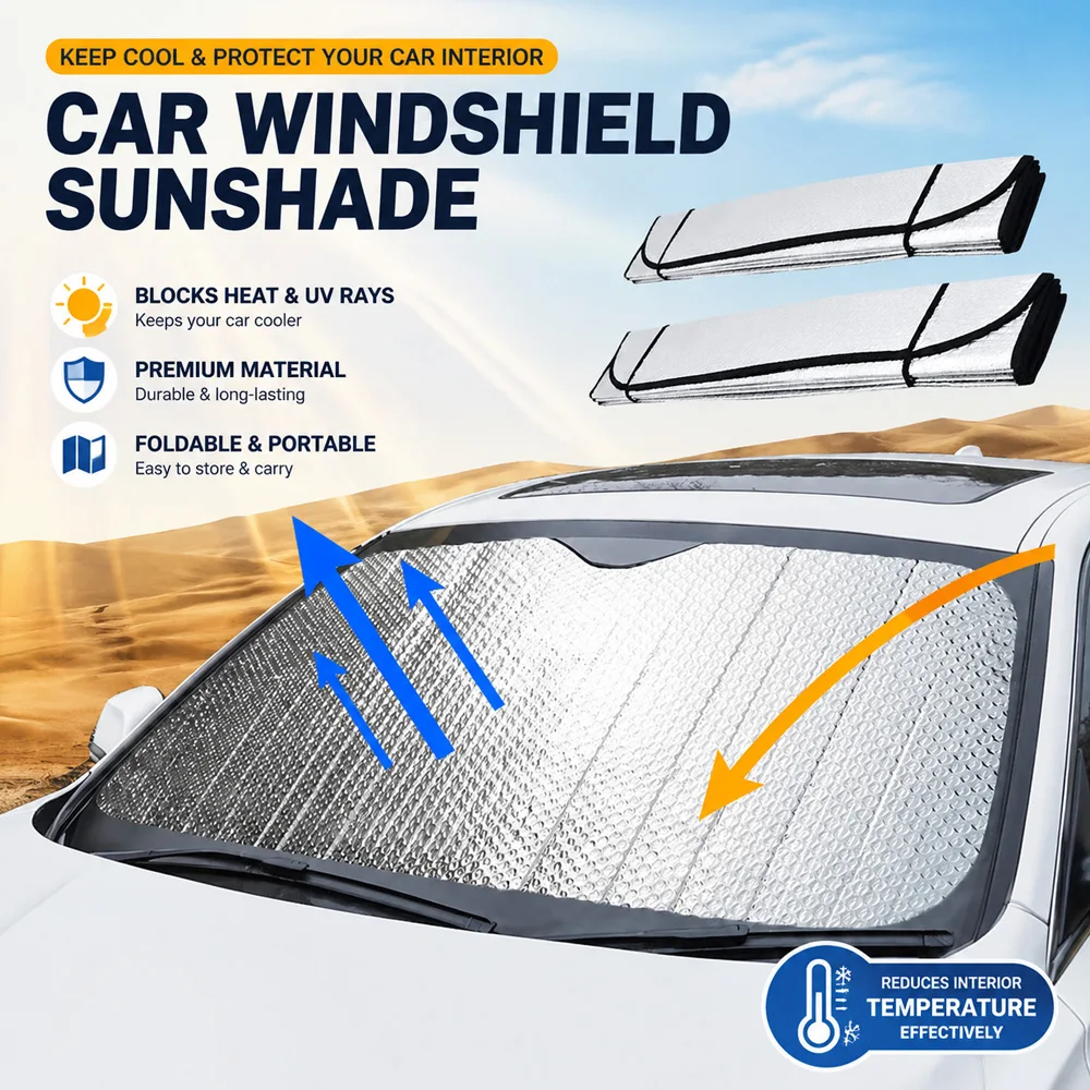 140cm Windscreen Sun Visor Portable Foldable Car Front Windshield Sun Shade Breathable Sunlight Blocker For Most Vehicles