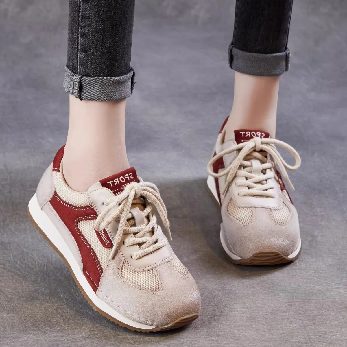 Women's Casual Breathable Mesh Sport Shoes Comfortable Retro Style round Toe Rubber Outsole Spring Summer Fashion Footwear