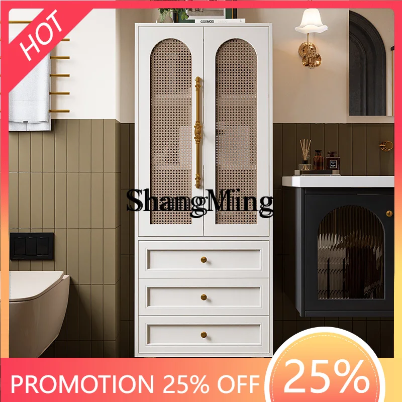 

SM Household Rubber Wood Paint Standing Cabinet Bathroom Side Cabinet Towel Storage Cabinet