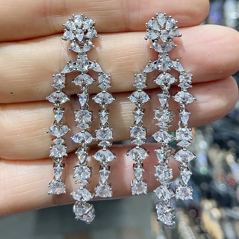

Long Tassel Earrings White Red Purple Zircon Dangle Earrings Dinner Party Jewelry Female Gift