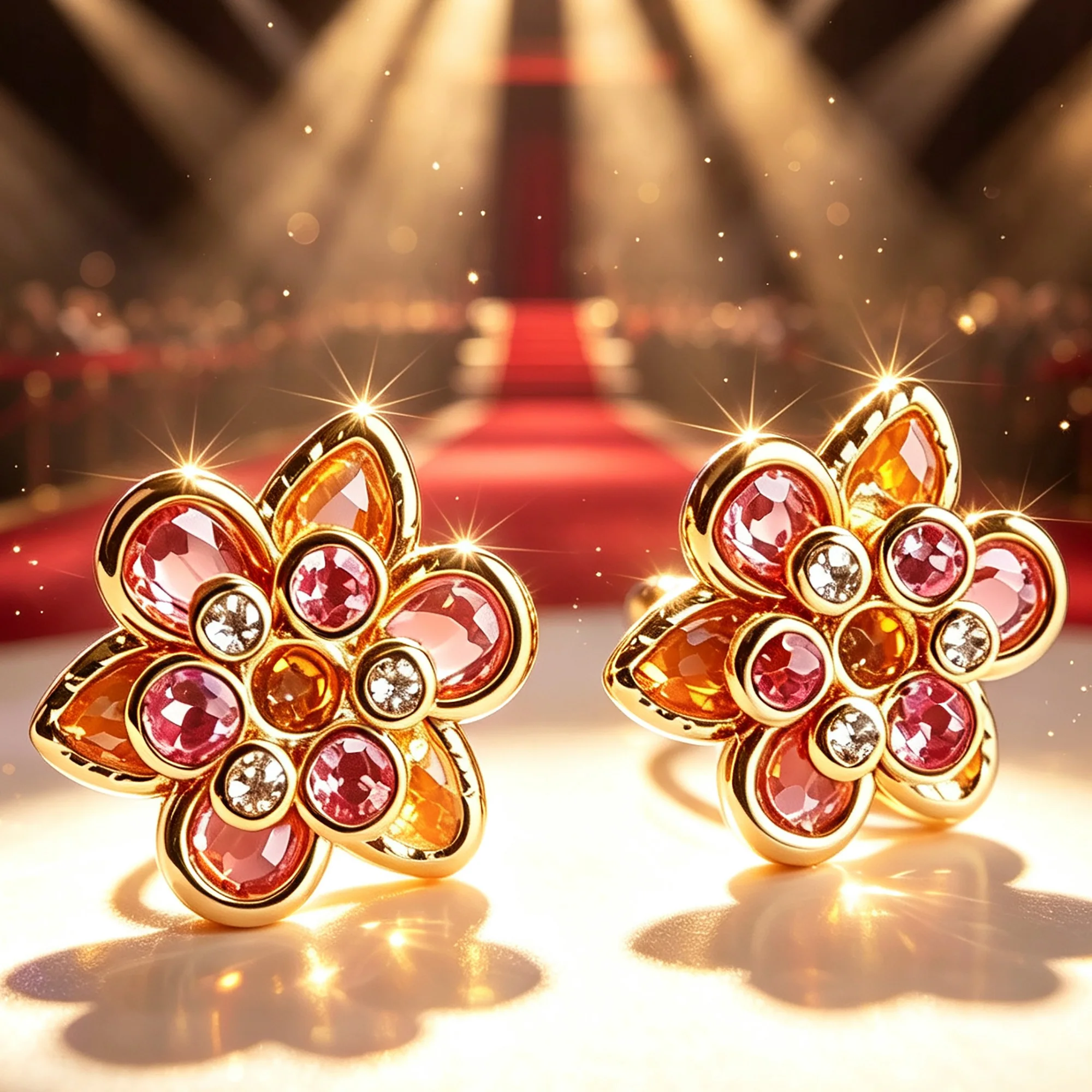 Gold Flower Pink Crystal Earrings Elegant Floral Stud Earrings For Women Daily Dating Jewelry Sweet Birthday Gift For Ladies