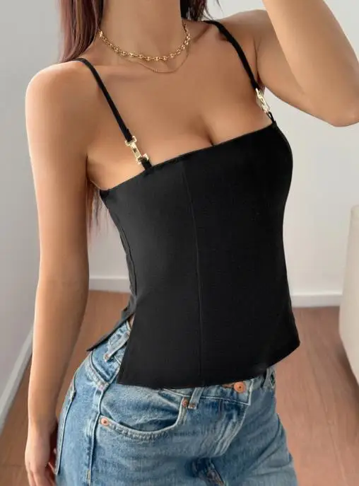 

Y2K Top Spicy Girl Sexy U-Neck Strap Top Sleeveless Tight Daily Women's Tank Top Design Inspired Back Zipper Split Camisole Top