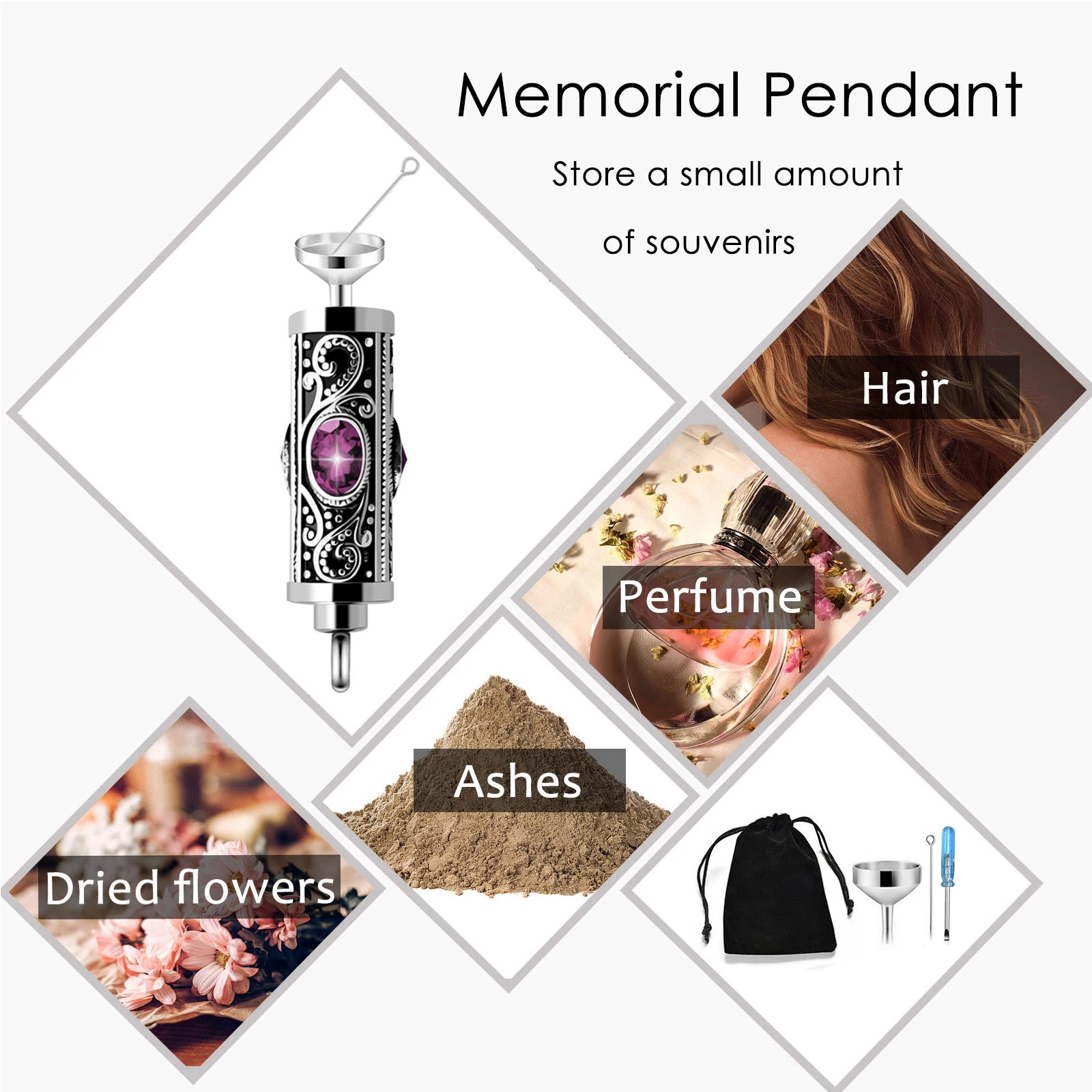 Crystal Cremation Urn Necklace for Ashes Keepsake Cremation Jewelry for Human Ashes Stainless Steel Memorial Pendant with Flower