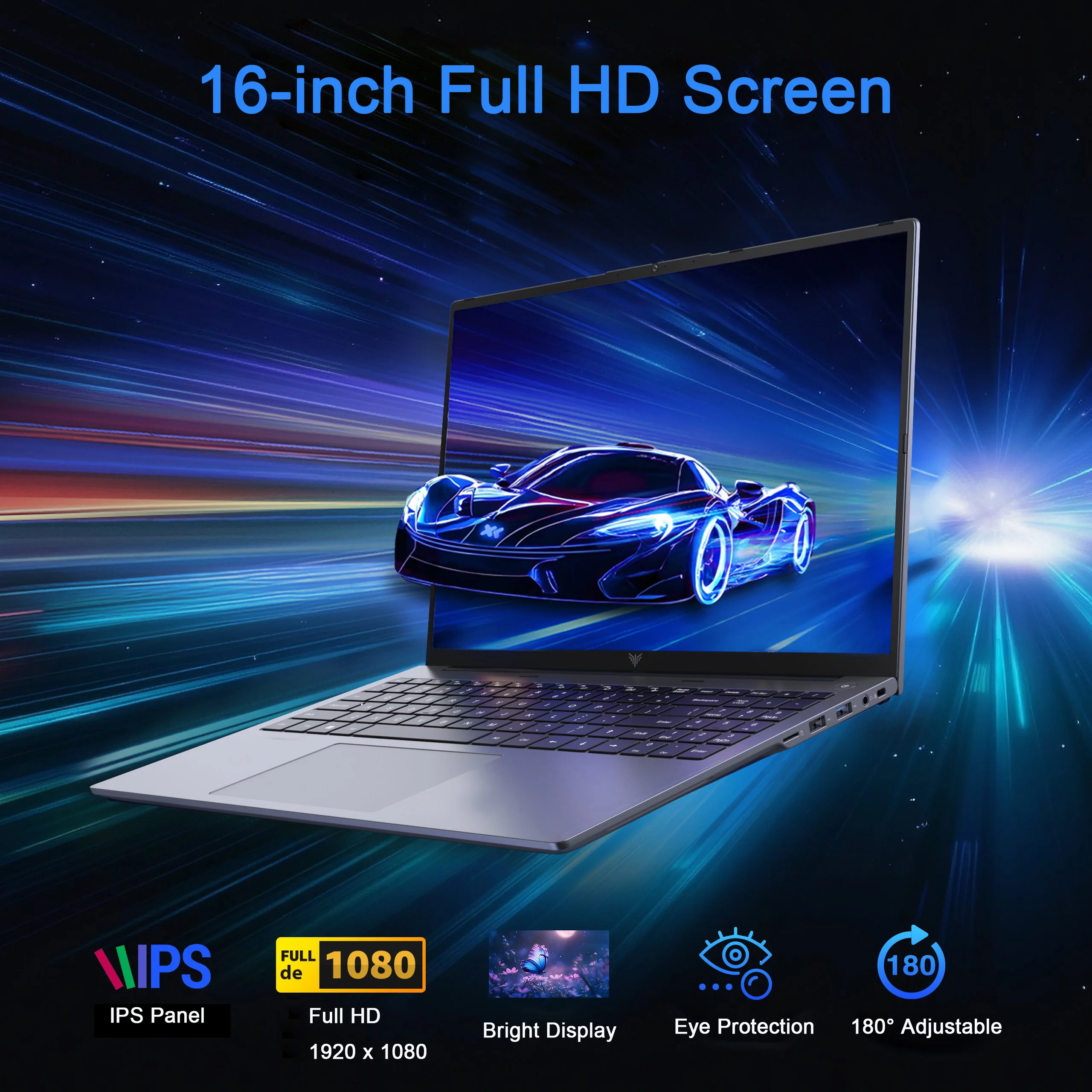 كمبيوتر محمول Kamrui Gaming بشاشة 16 بوصة FHD AMD Ryzen 7 7735HS 16GB DDR5 4800MHz 512GB SSD Wifi6 BT5.2 Windows11 Pro كمبيوتر محمول