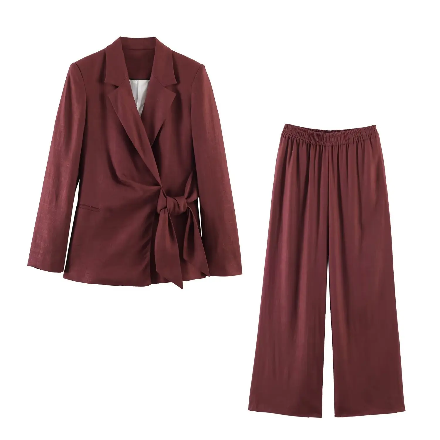 Casual Wide Leg Pants Double Breasted Mixed Linen Fashionable Outerwear for Women across Borders Organic Cotton Elderly Suitable