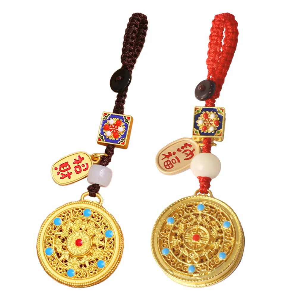 2Pcs Traditional Chinese Five Blessings Keychain Matte Gold Feng Shui Wealth Charm Lucky Pendant for Keys Bag Suitcase