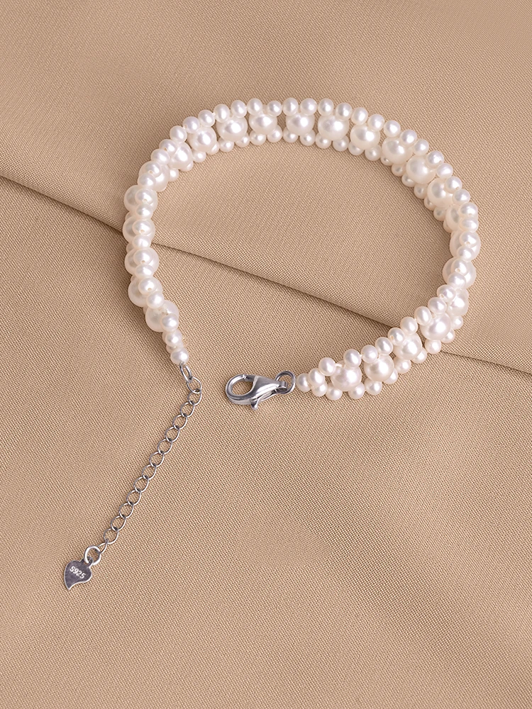 3-6mm round 3-decks shining pearl flawless 925sliver pearl Jewelry nature freshwater Pearl bracelet for Women Girl's jewelry