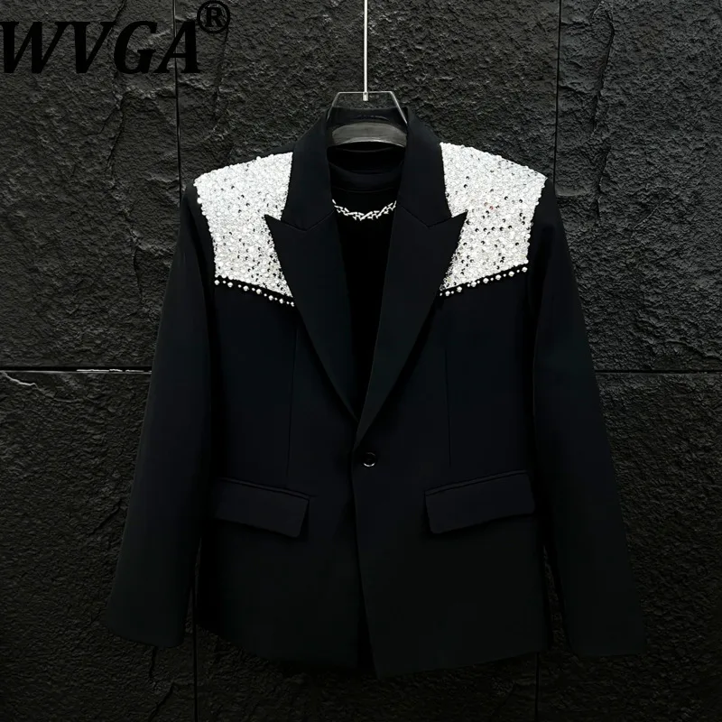 WVGA Spring Autumn New Man High-end Sequin Patchwork Trendy Blazer Niche Chic Casual Metal Rivets Shoulder Padded Jackets W20304