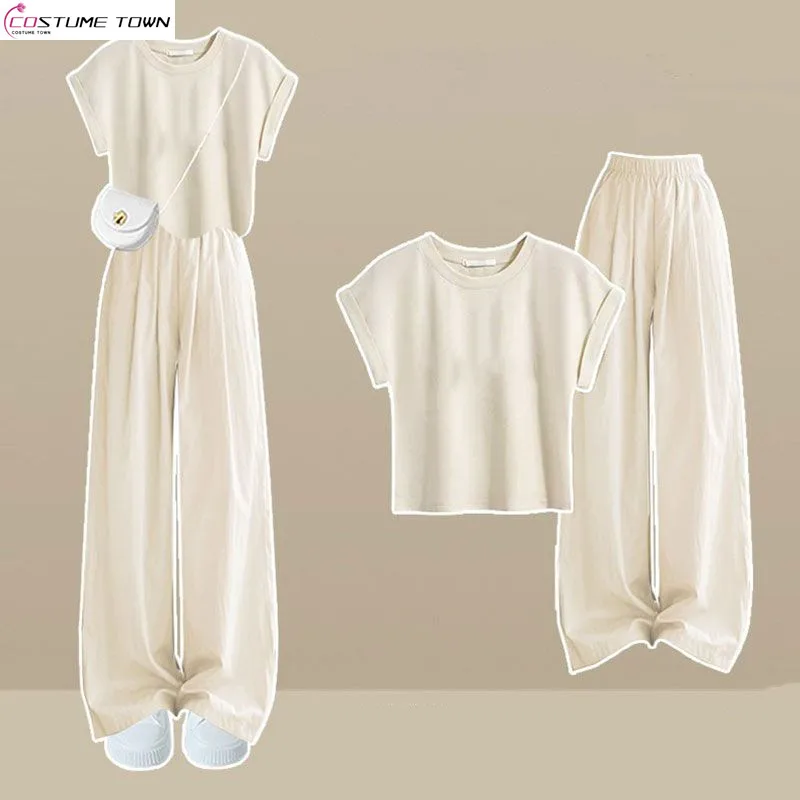 Spring and summer women's fashionable short sleeved top+slim fitting Yamamoto pants two-piece set