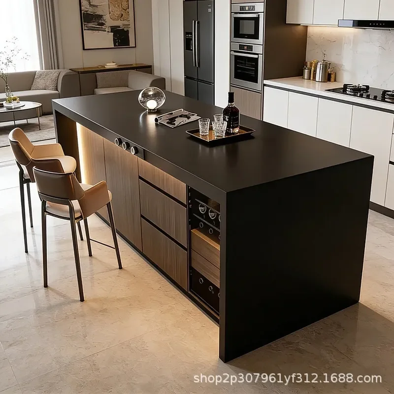 Italian Style Kitchen Island Table with Sintered Stone Top Multi Function Dining Counter for Small Apartment Home