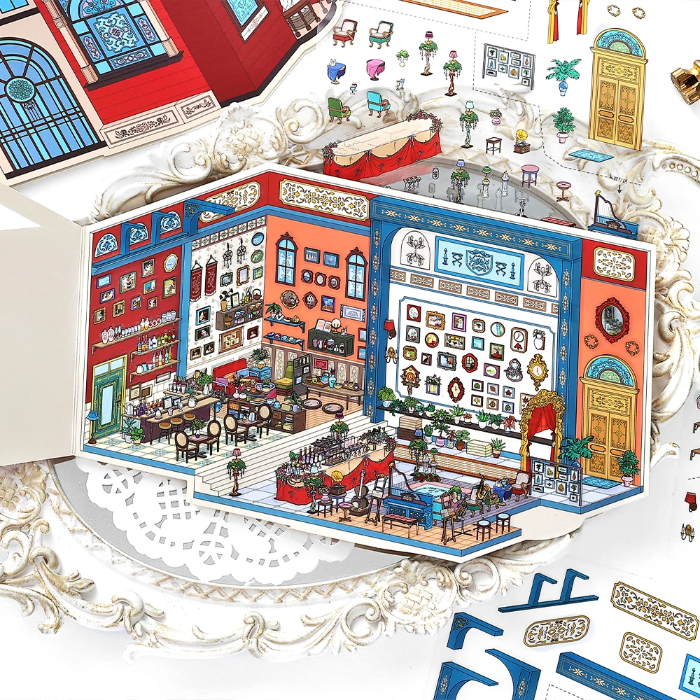 

Kawaii auction house 3D Reading Club Landscape Sticker DIY Pocket Cabin Scene festival gift ﻿