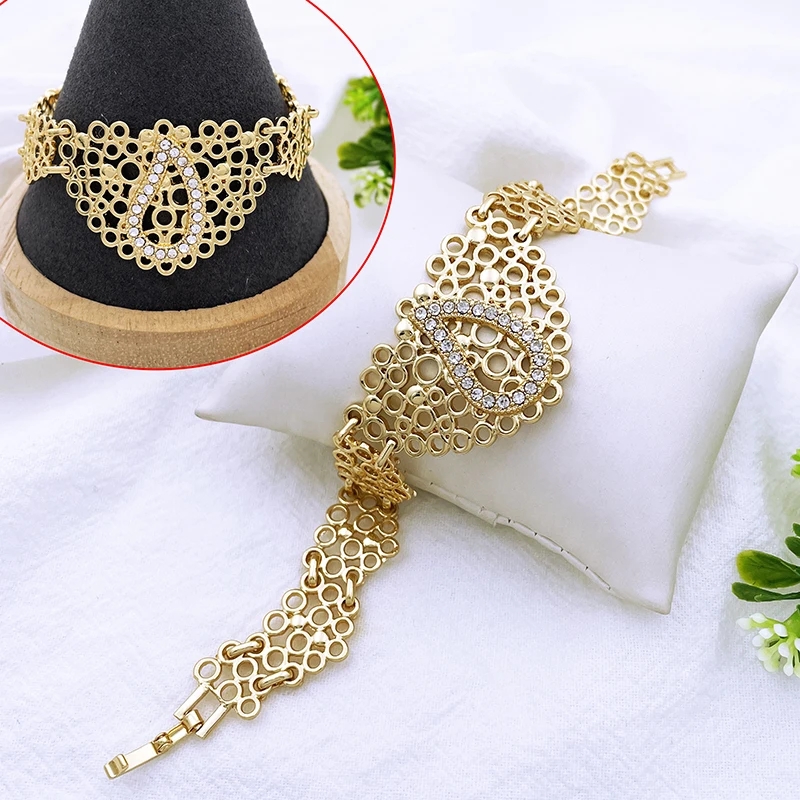 Dubai 18K Gold Plated Women Jewelry Set Elegant Heart Necklace Earring Ring Bracelet Fashion Jewelry Wedding Party Accessories