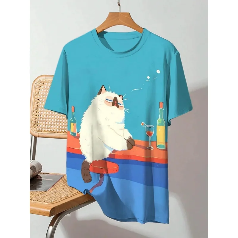 

Vacation Cowboy Cat Pattern T Shirt For Men Cute Animal 3D Printed Tees Casual Short Sleeve Round Neck Tops Street T-Shirts