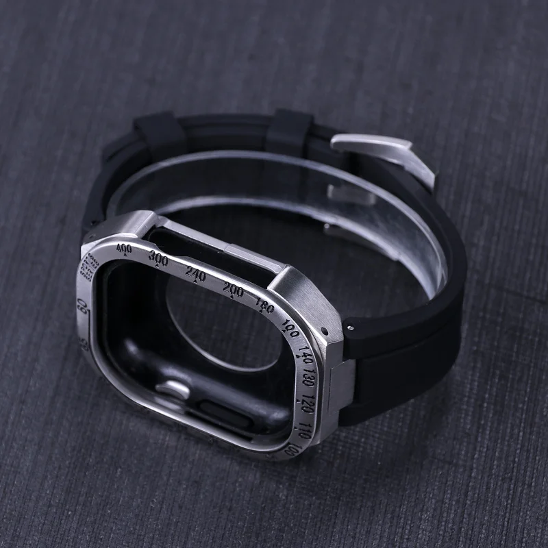 Strap+Case For Apple Watch Ultra 49mm Luxury Modification Kit Stainless Steel Metal Case Silicone Strap For IWatch Ultra Mod Kit