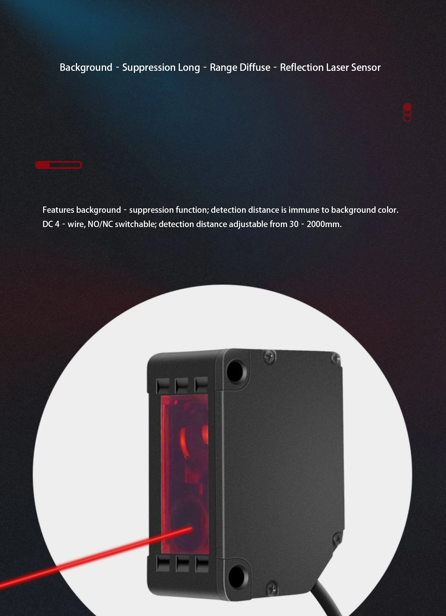 Long‑distance background‑suppression photoelectric switch laser sensor BGS‑G3010NS, black‑white equidistant small red light spot