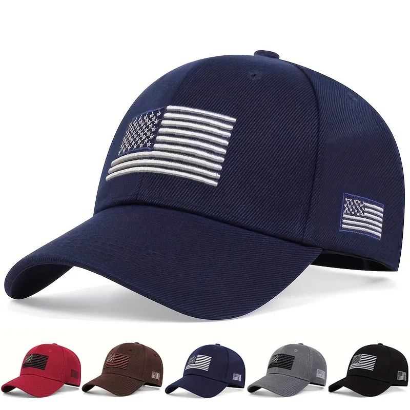 Unisex-Baseballmütze mit amerikanischer Flagge, bestickt, für den Außenbereich, verstellbar, für Frühling und Herbst, lässiger Sonnenschutzhut