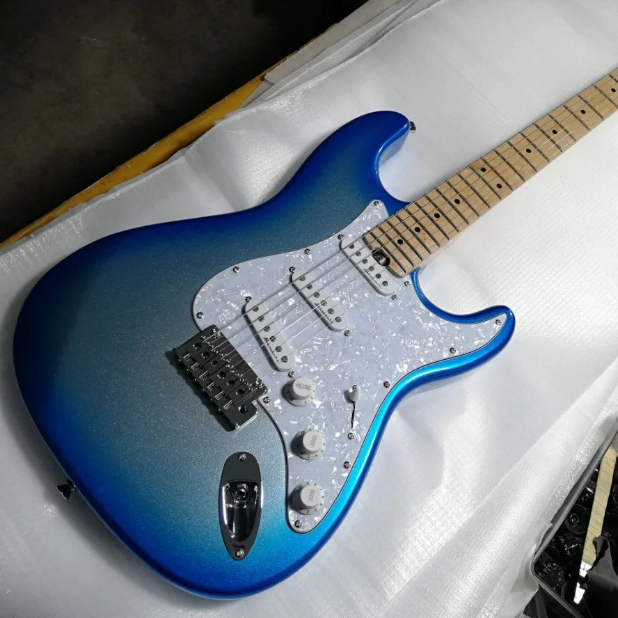 New Arrival!!!!!!!! Sky Blue Burst ST Electric Guitar, Solid Mahogany Body ,Roswood Fretboard,