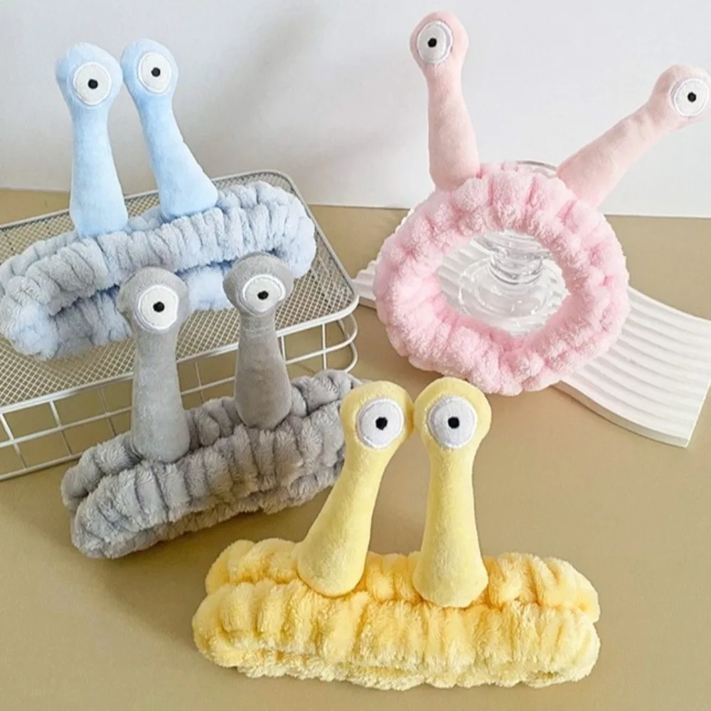 Cute Cartoon Snail Headband Fluffy Elastic Plush Hairband Flannel Non-slip Hair Hoop Student