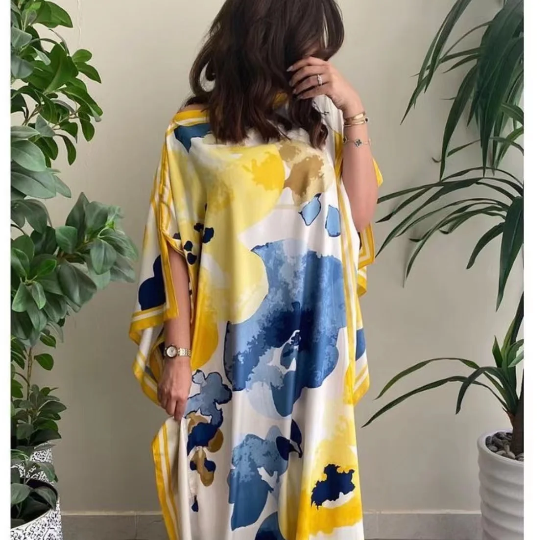 Saudi Arabic Fashion Blogger Recommend Floral Bohemian Silk Kaftan Maxi Dress Middle East Muslim 	кимано для женщин Caftan