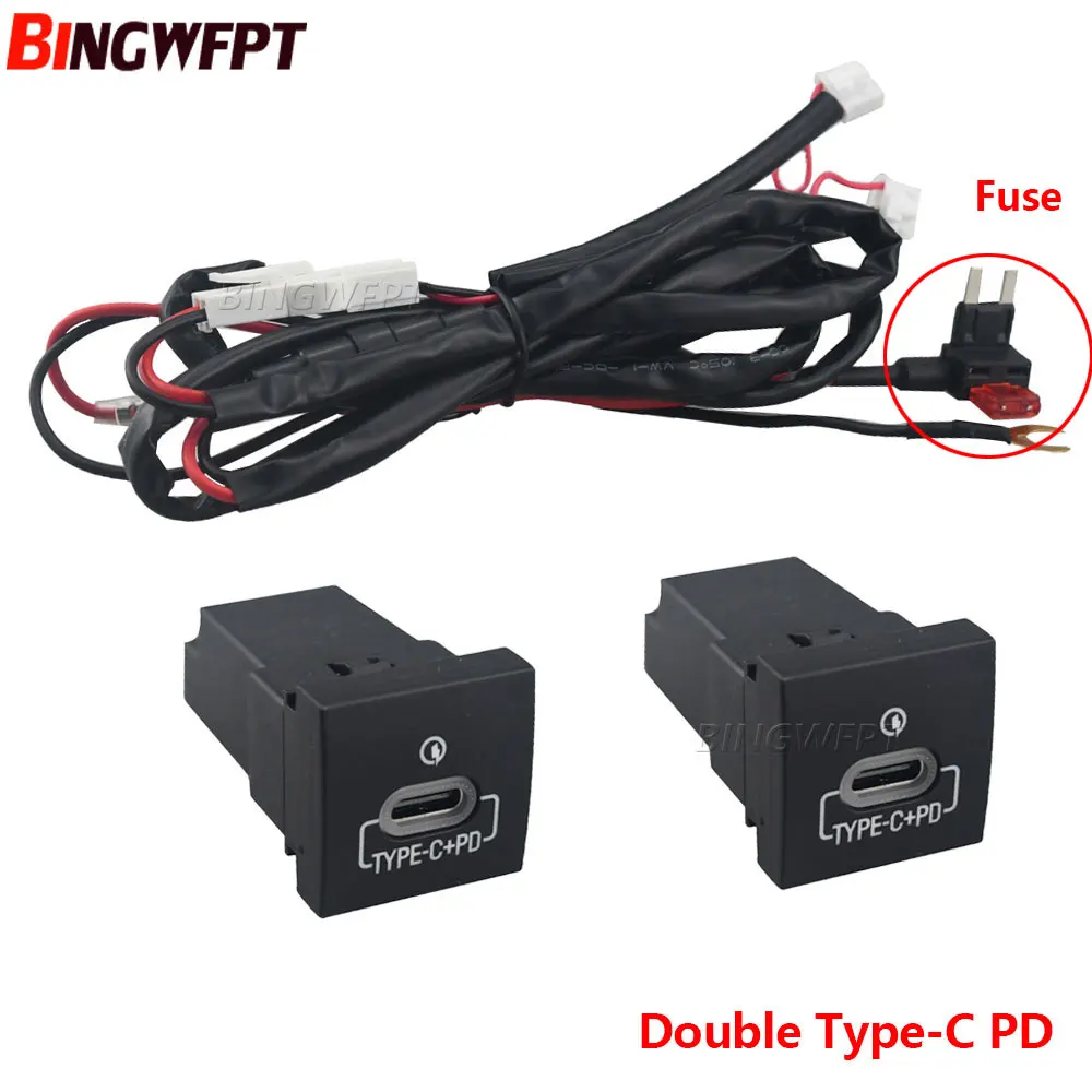 2pcs Fast Charge Adapter PD Type C USB Charger Socket QC3.0 Power Outlet Button for VW Golf 6 Jetta 5 MK5 Scirocco 2006-2012