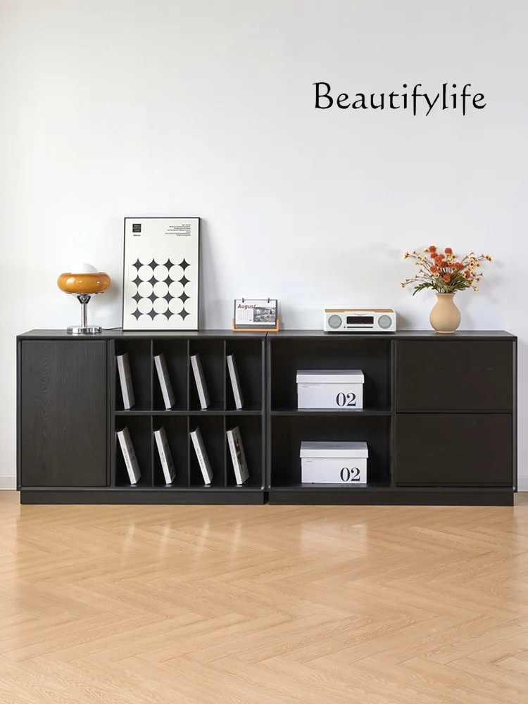 

Bookcase black locker with door multi-functional combination Nordic simple background wall storage cabinet