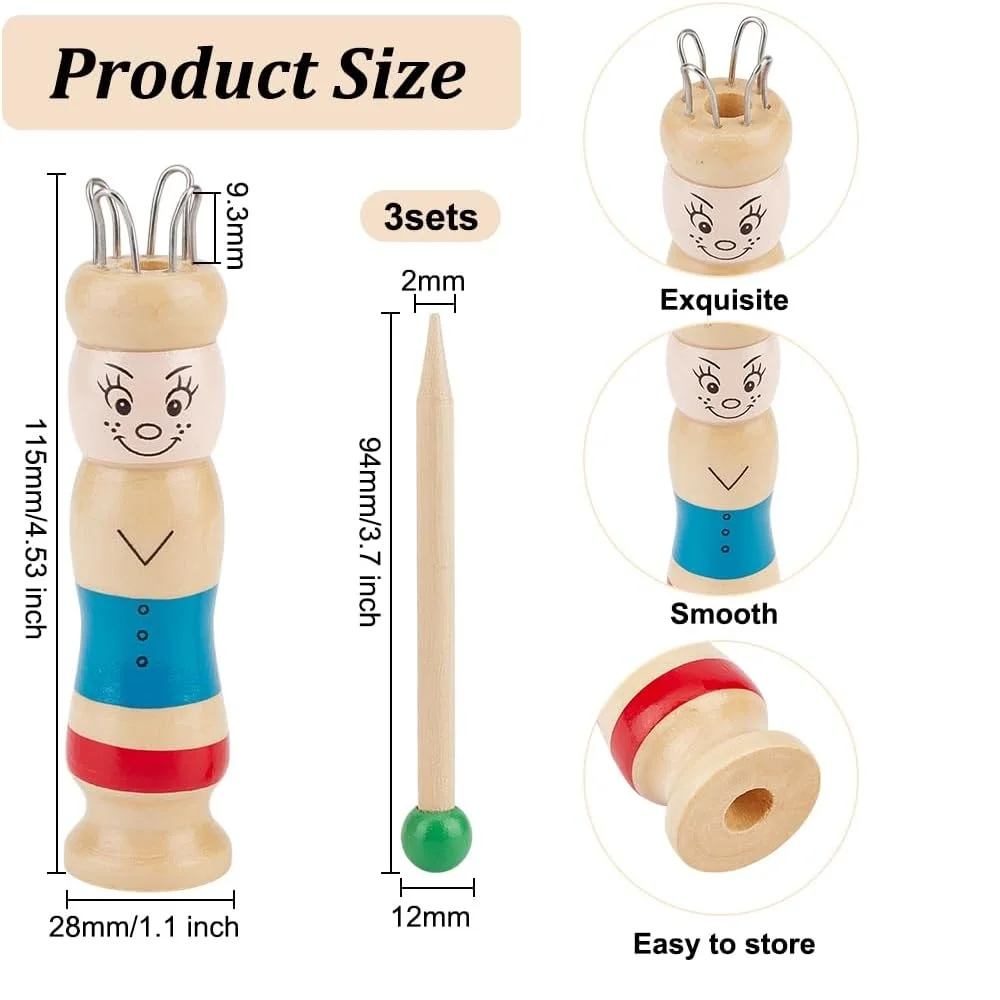100Sets French Knitter Colorful Spool Knitting Doll DIY Knitting Spool with Needle Wooden Crochet Machine For DIY Crafts