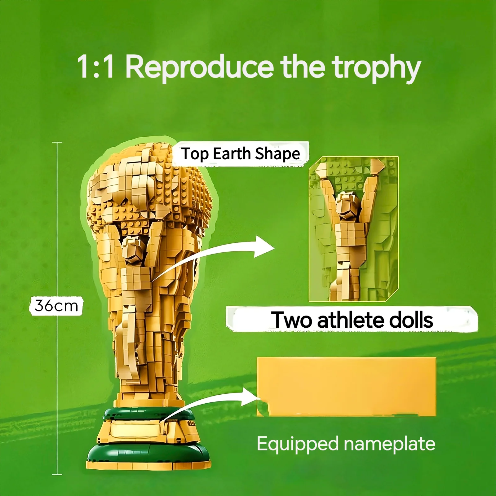 Image of 2026 Beliebtes 2842-teiliges Berühmtes Fußball-Champion Goldenes Souvenir Desktop-Deko Baustein-Modell Spielzeug Geburtstagsgeschenk für Fußballfans