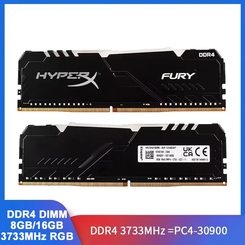 Memoria RAM DDR4 Fury RGB de 8GB 3733MHz para Juegos de PC, Memoria de Escritorio PC4-30900 DIMM de 288 Pines