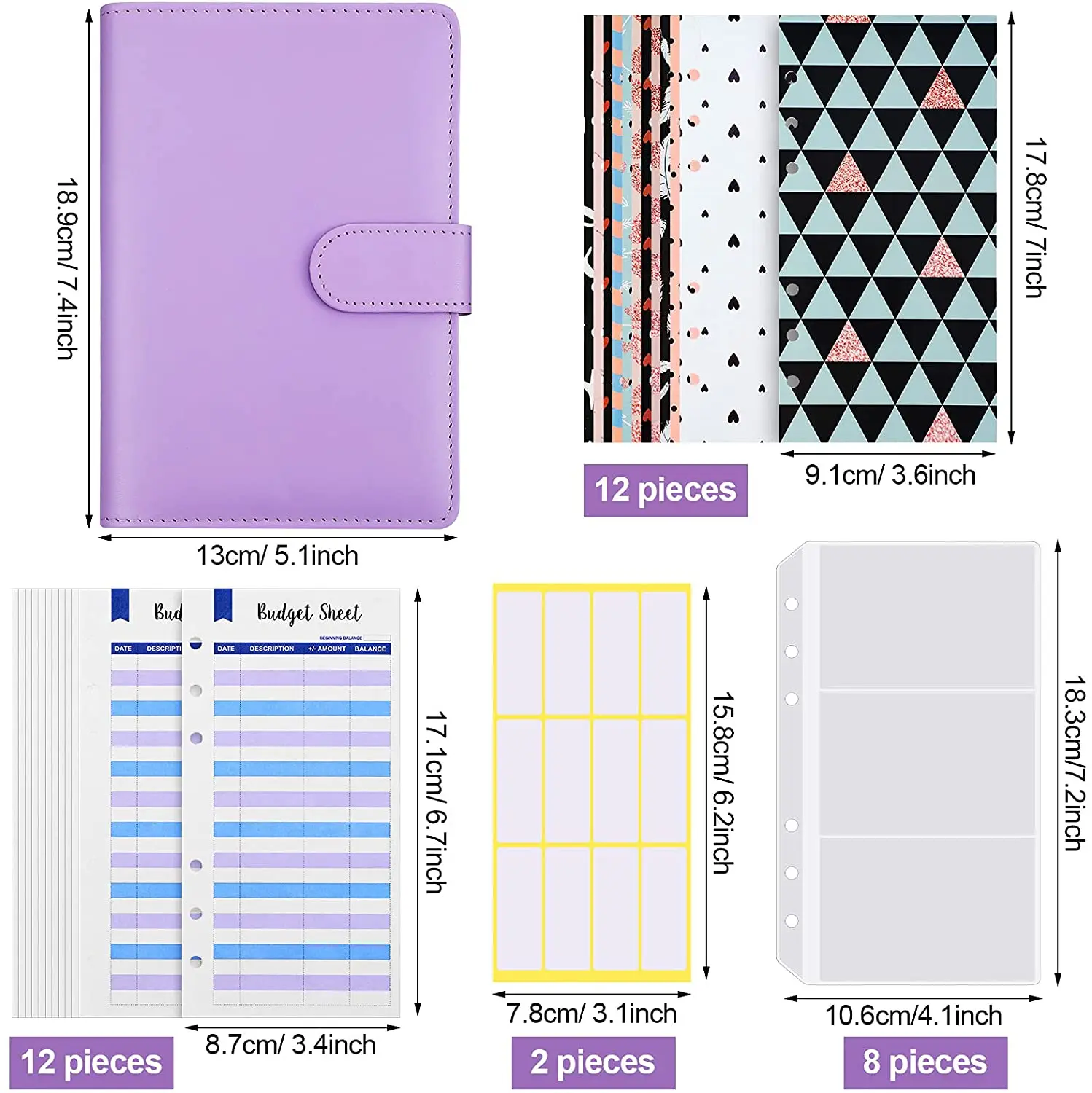 31 Pieces A6 PU Leather Binder Notebook Cash Envelopes System Budget Planner Organizer, Expense Budget Sheets and Labels Sticker