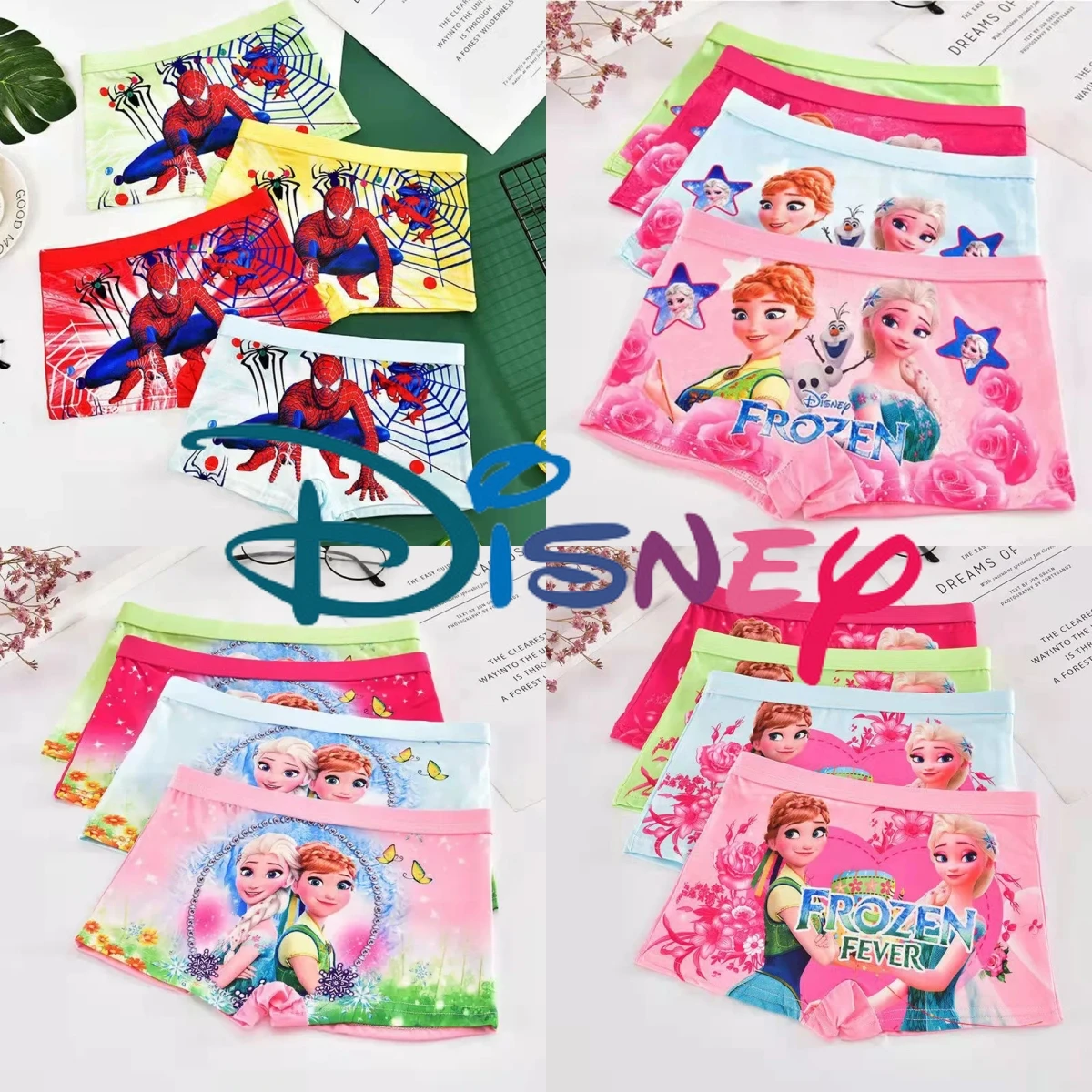 4pcs Disney Spiderman Underwears Anime Children's Panties Cartoon Cotton Frozen Elsa Anna Girls Underwear Child Underpants