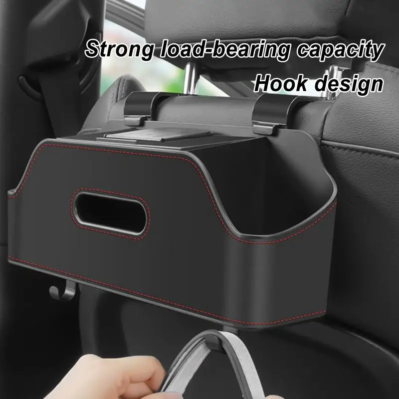 Backseat Car Organizer Car Seat Back Storage With Tissue Box 2 Cup Holders Headrest Hooks Car Necessities Multi-functional Bag