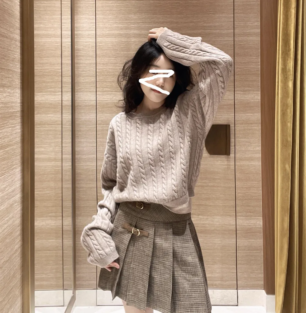 

Luxury Spliced Knitted Sweater Pure Color Tassel Women's Lazy Sle Early Autumn New Arrival Long Sve ort Length Top