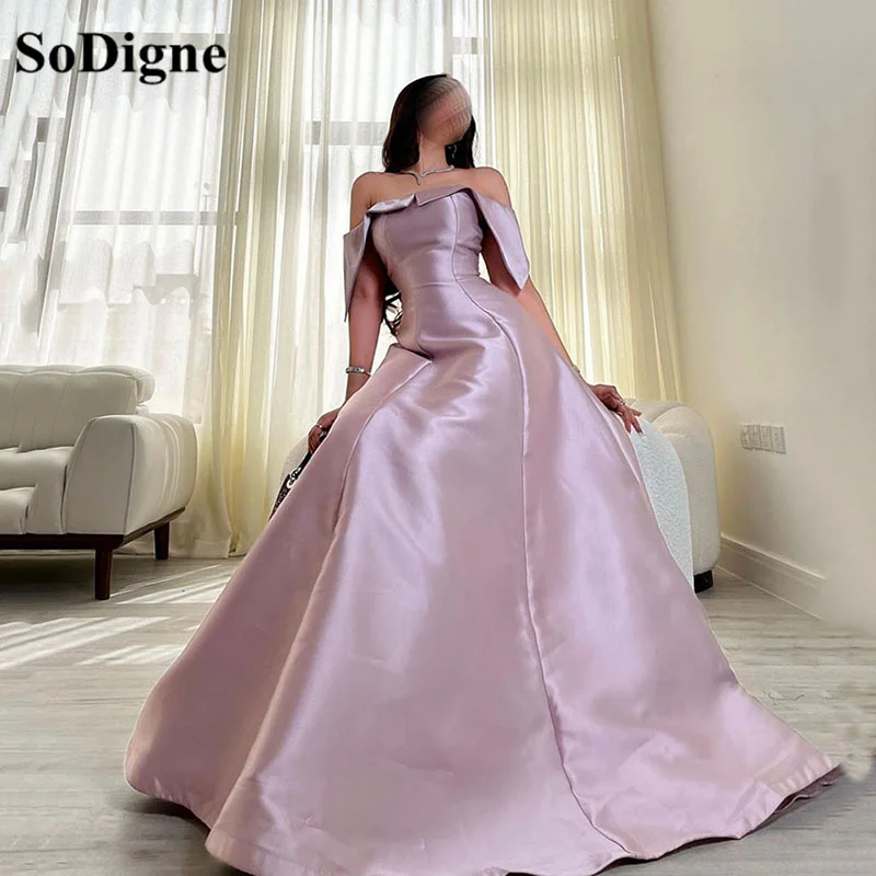 

SoDigne Simple A Line Satin Mermaid Evening Dresses Pleat Arabic Dubai Women Long Prom Gown Formal Party Occasion Dress 2023