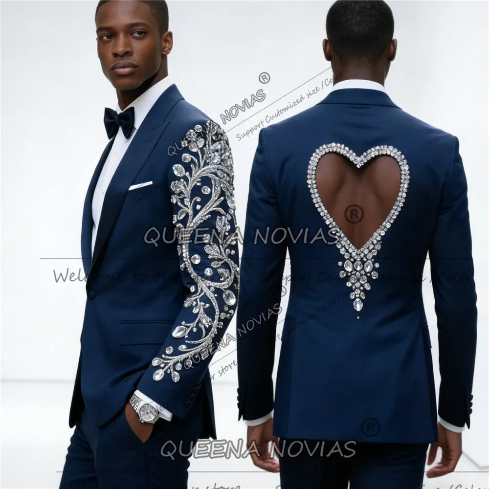 

Эксклюзивный костюм с бисером и стразами для мужчин: приталенный пиджак на одной пуговице и брюки, комплект из 2 предметов, свадебный смокинг для жениха, индивидуальный пошив, Ropa Hombre