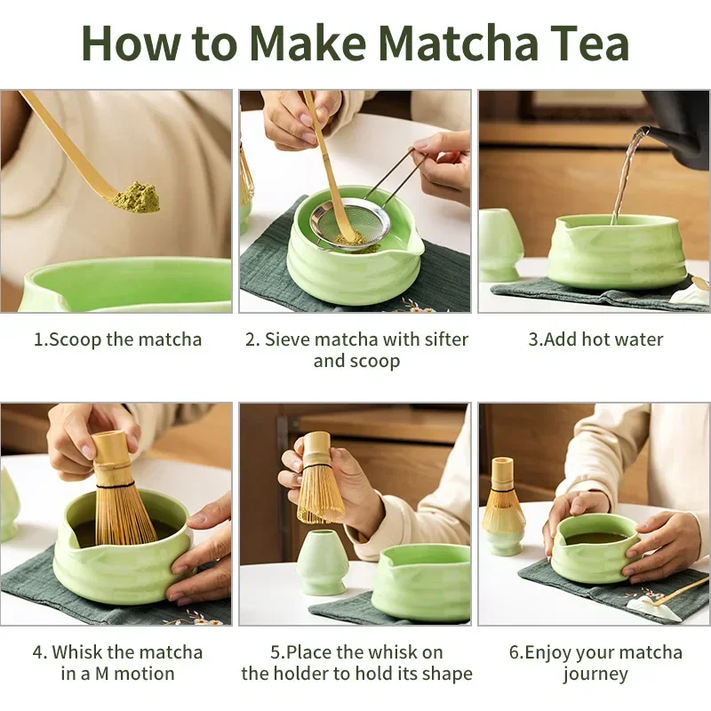 4/5/7/8PCS Art Flower Matcha Tea Set Ceramic Bowl with Mouth Bamboo Whisk Teaspoon Tea Sets Tea-making Matcha Tools Gift Box