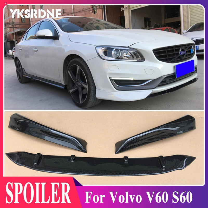 High Quality ABS Black & ABS Carbon Fiber Bumper Front Lip Splitter Diffuser Lip Spoiler For Volvo V60 S60 2014-2018