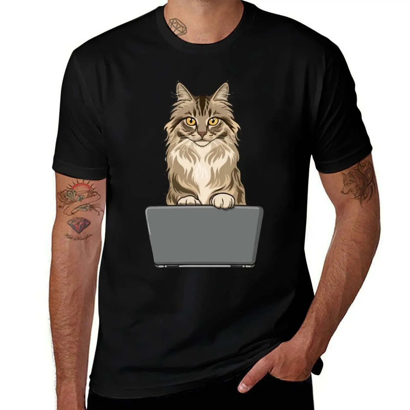 

Siberian with laptop T-Shirt mens graphic t shirts t shirts for man pack cotton man t shirt luxury T-shirt