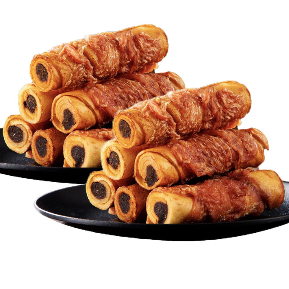 جلد البقر الملفوف في حشوة لحم البقر والدجاج يعامل الكلاب للكلاب المتوسطة والكبيرة - مصنوع من جلد البقر - بروتين عالي #1