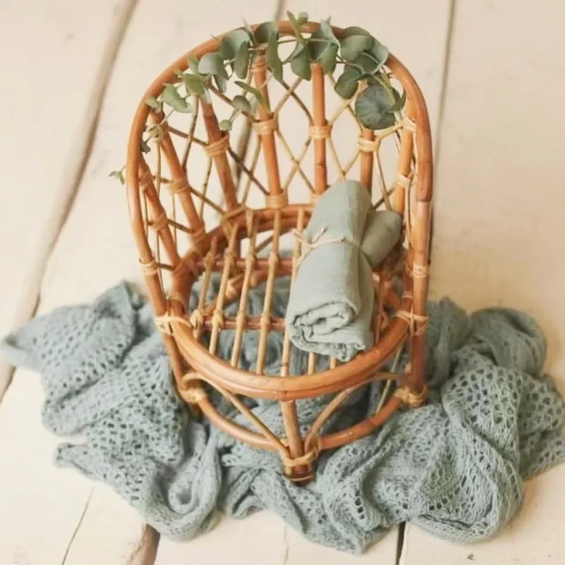 Retro Rattan Newborn Photography Props-Basket Chair & Posing Bed Infant Photo Background Accessories for Baby Girl & Boy Shoots