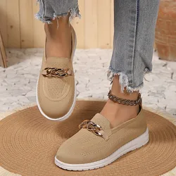 Fashion Metal Buckle Chain Shoes for Women 2024 New Lightweight Low Top Casual Sneakers Woman Comfortable Soft Sole Flat Loafers