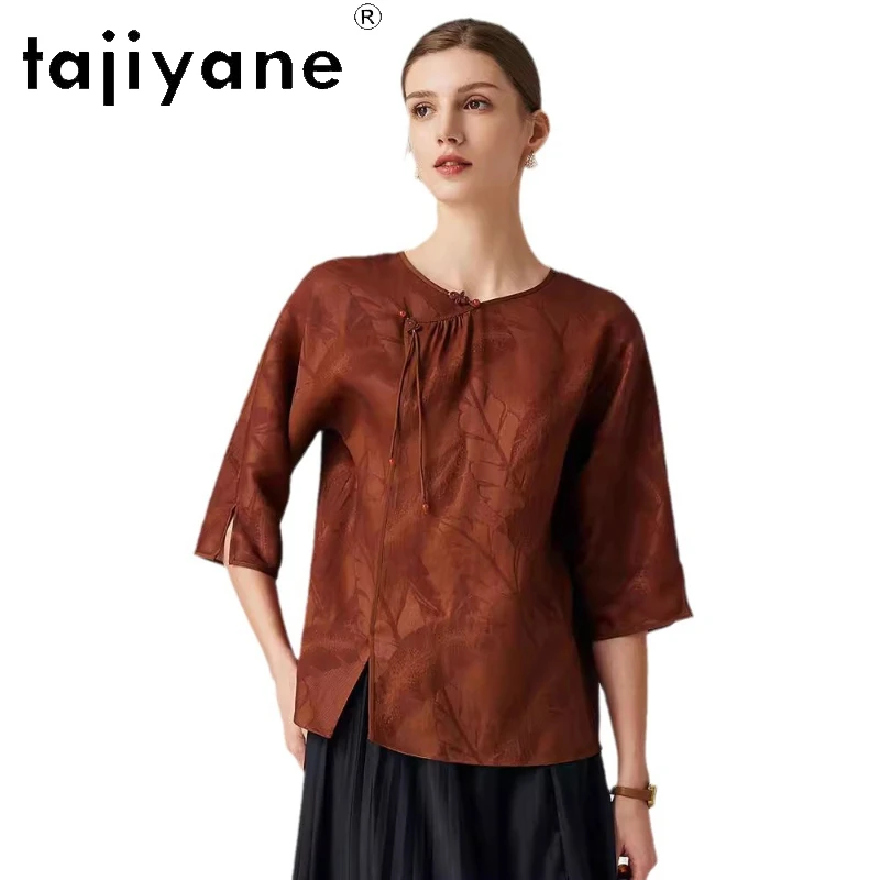 TAJIYANE 92% Real Mulberry Silk Tops Woman 2024 Summer High Quality T-shirts for Women Chinese Style Vintage Clothes Футболка