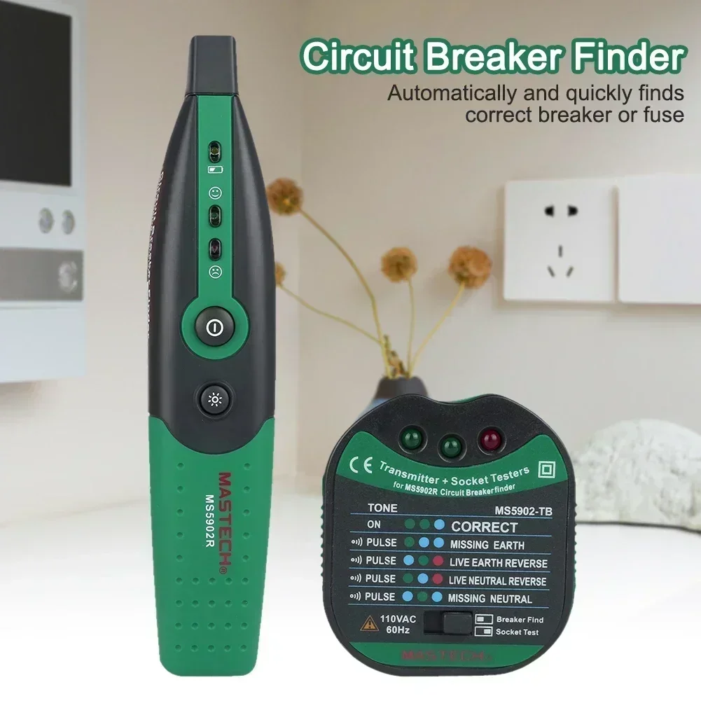 MASTECH MS5902 Circuit Breaker Finder Automatic EU US 220V/110V Specification Fuse Socket Tester with Flashlight Circuit Tester