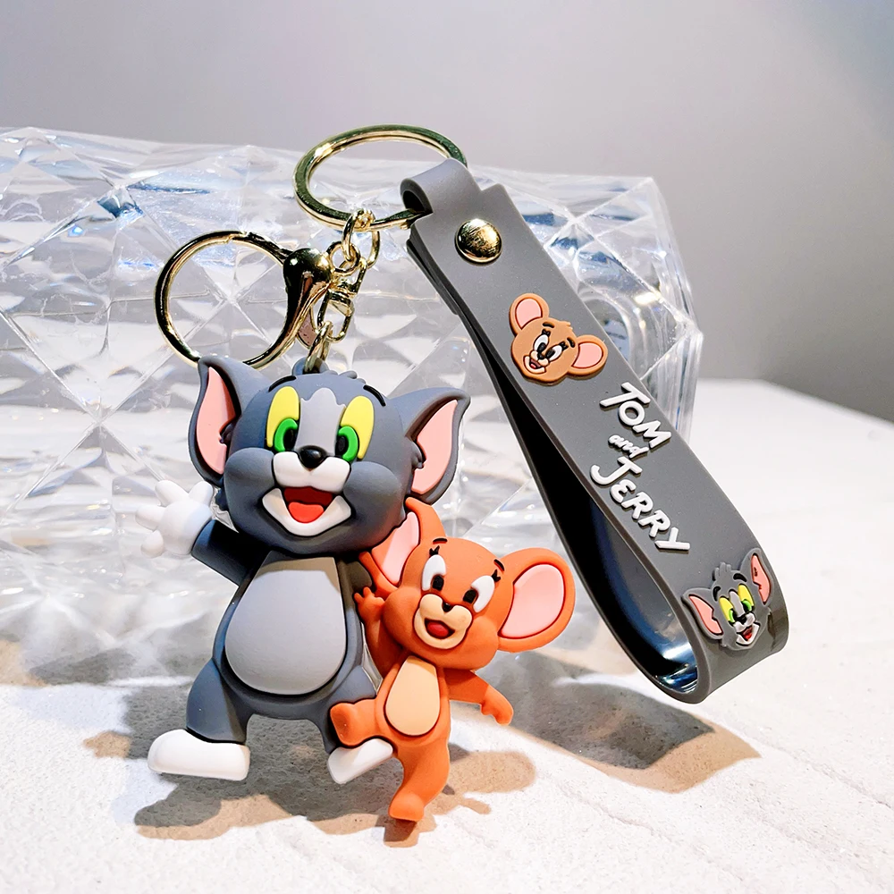 Tom and Jerry Anime Cartoon Ornament Keychain Car Key Bag Pendant Cute Cat And Mouse Action Doll Collectibles Kids Gift Toys