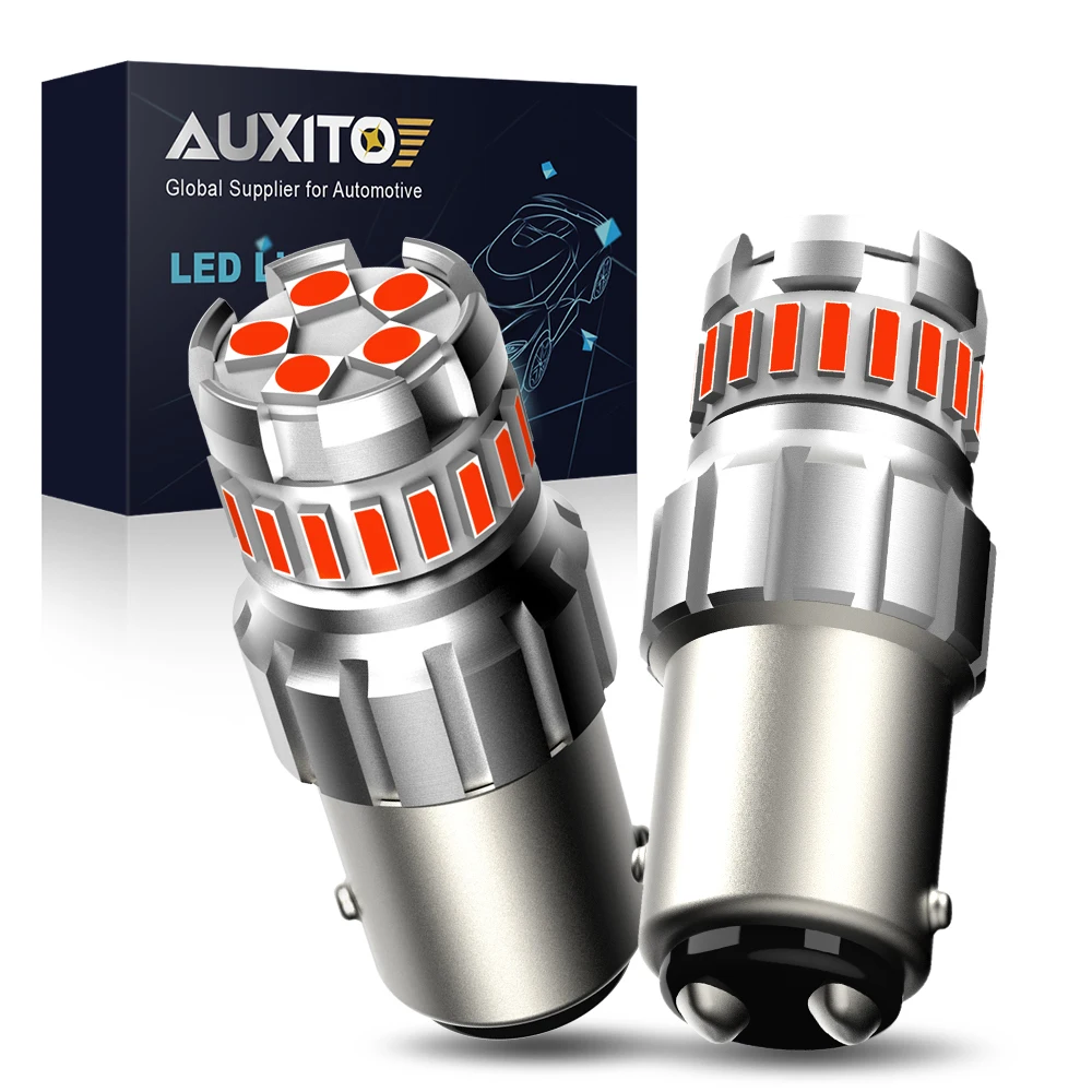 AUXITO 2Pcs Red 1157 P21/5W BAY15D LED Canbus Car Brake Stop Tail Lights Reverse Backup Lamp Automotive Bulbs Super Bright 12V