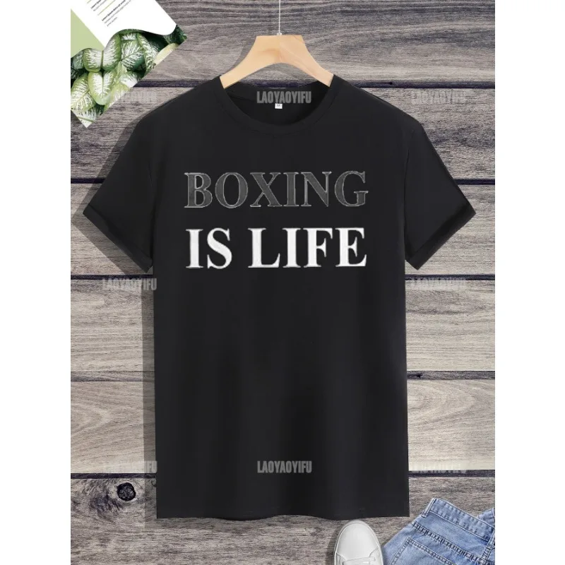 Leisure Camiseta Classic Street Fashion BOXING Exercise letters Printed T-shirt Top Harajuku Wide O-neck Hombre