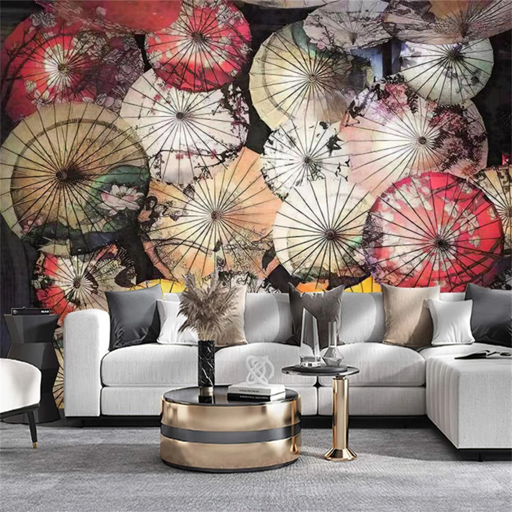 

Custom papel de parede wall stickers Japanese umbrella Wallpaper for living Room art mural wallpapers home decor 3D decoration